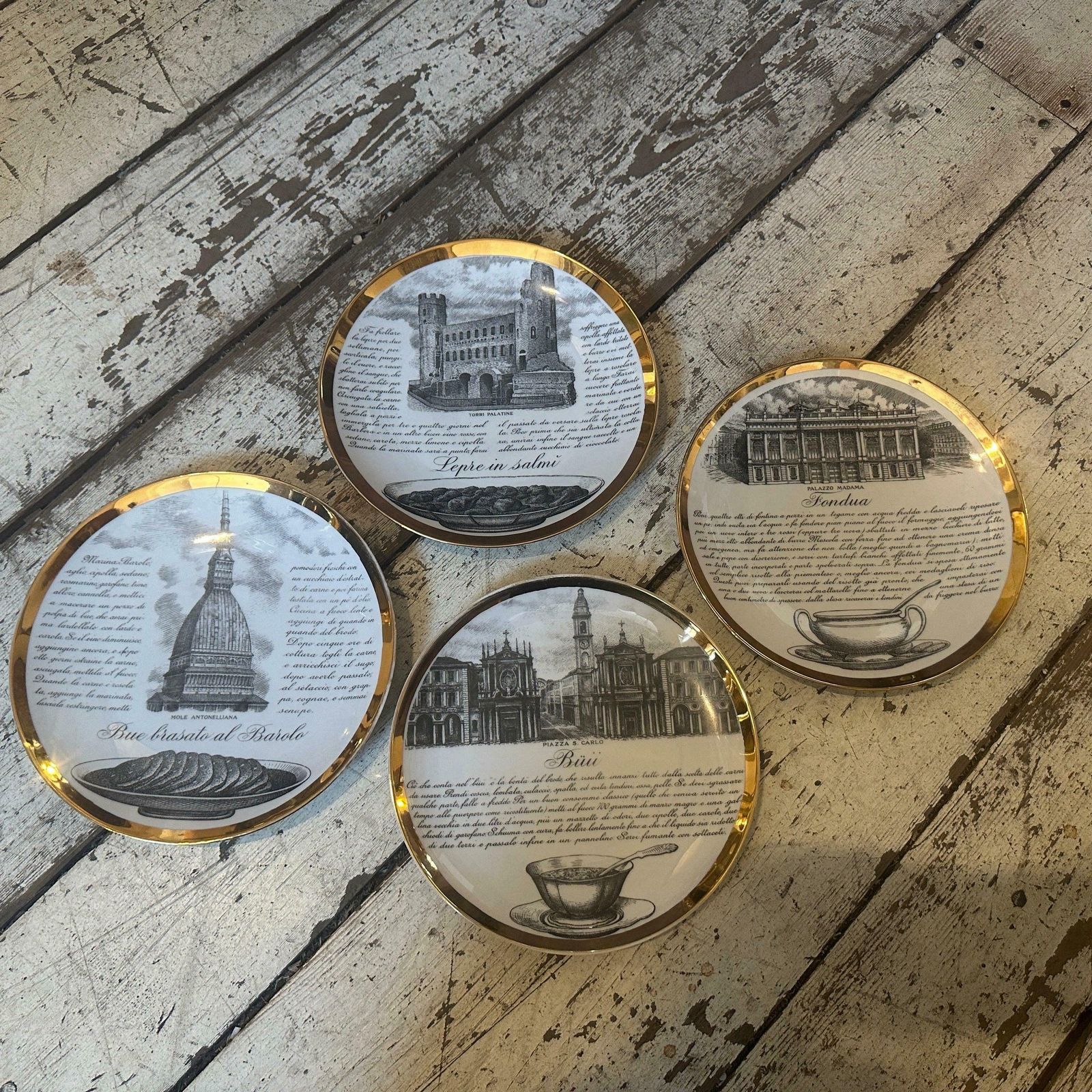 1970s Set Of Four Mid Century Modern Porcelain Mural Plates By Piero Fornasetti photo buy