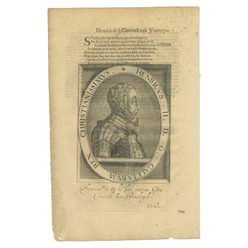 Antique Portrait Of Henry II Of France By Janszoon, 1615