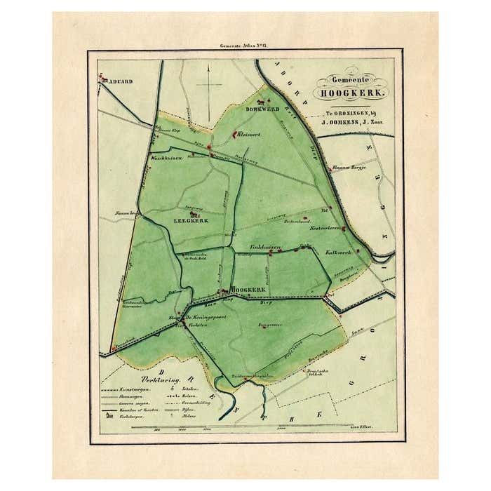 Antique Map Of The Township Of Hoogkerk In Groningen, The Netherlands, 1862