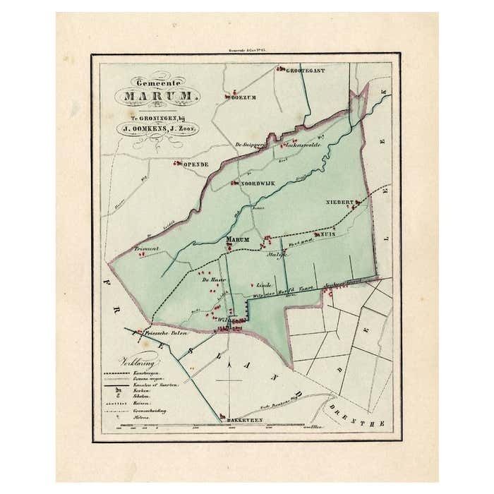 Antique Map Of The Township Of Marum In Groningen, The Netherlands, 1862