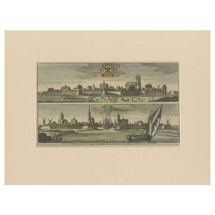 Antique Print Of Bolsward And Dokkum The Netherlands  Circa 1680