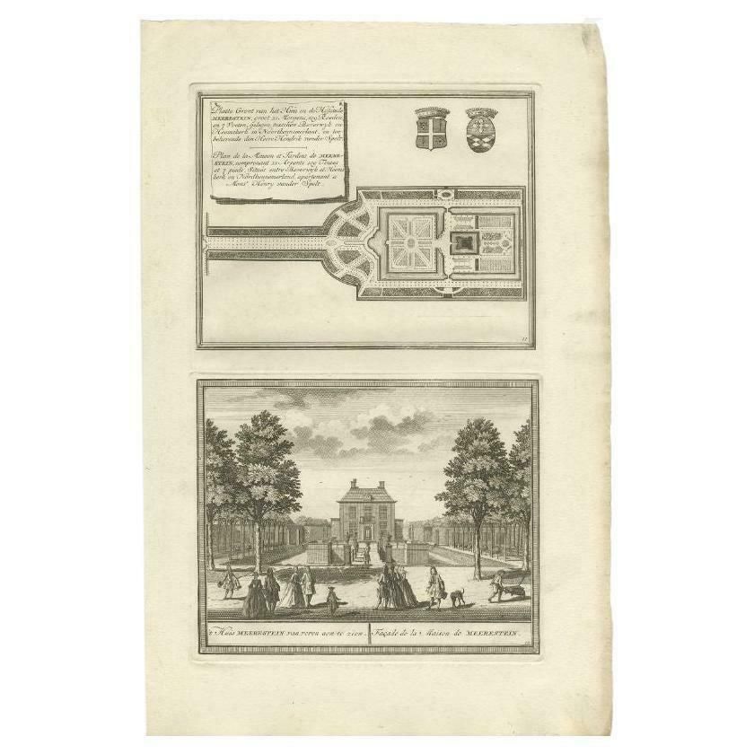 Antique Print Of Meerestein Castle In The Netherlands, Circa 1730
