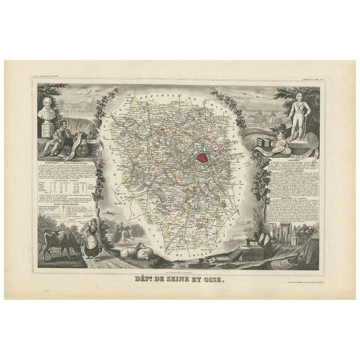 Antique Map Of Seine Et Oise 'France' By V. Levasseur, 1854