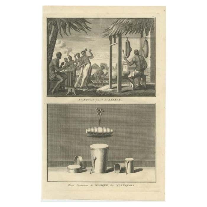 Antique Print Of Musicians And Instruments In Asia, C.1730