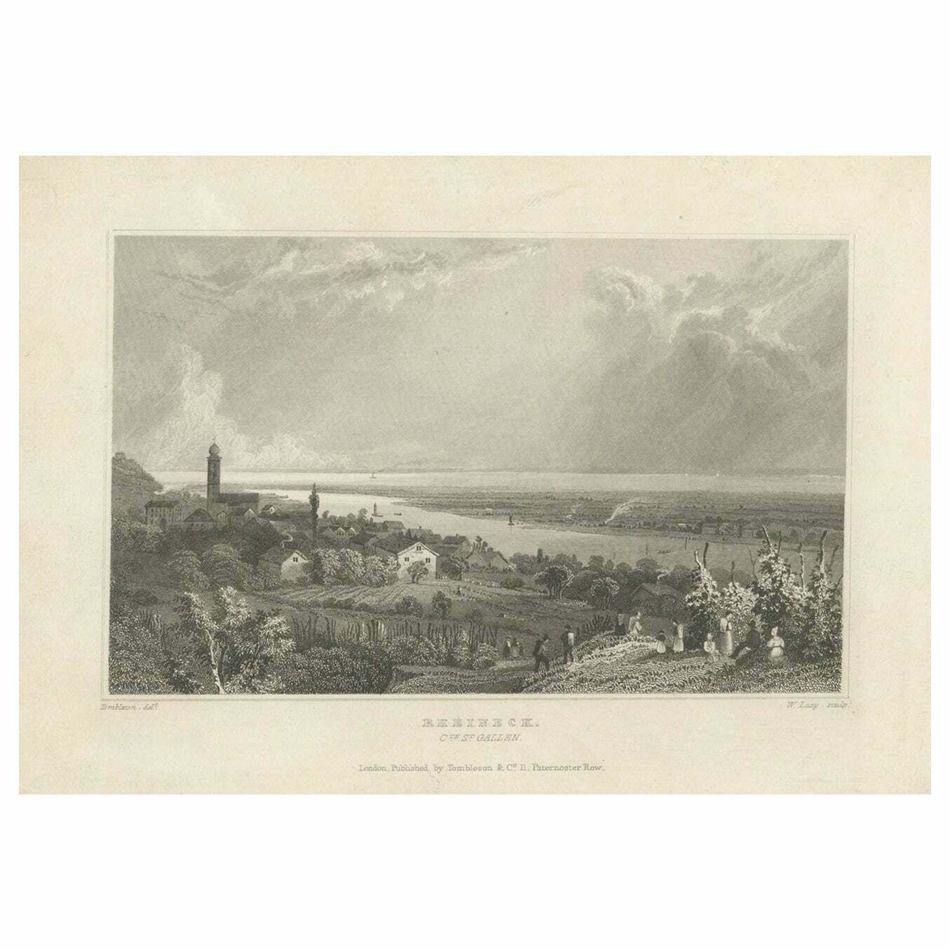 Antique Print Of Rheineck, St. Gallen, Switzerland