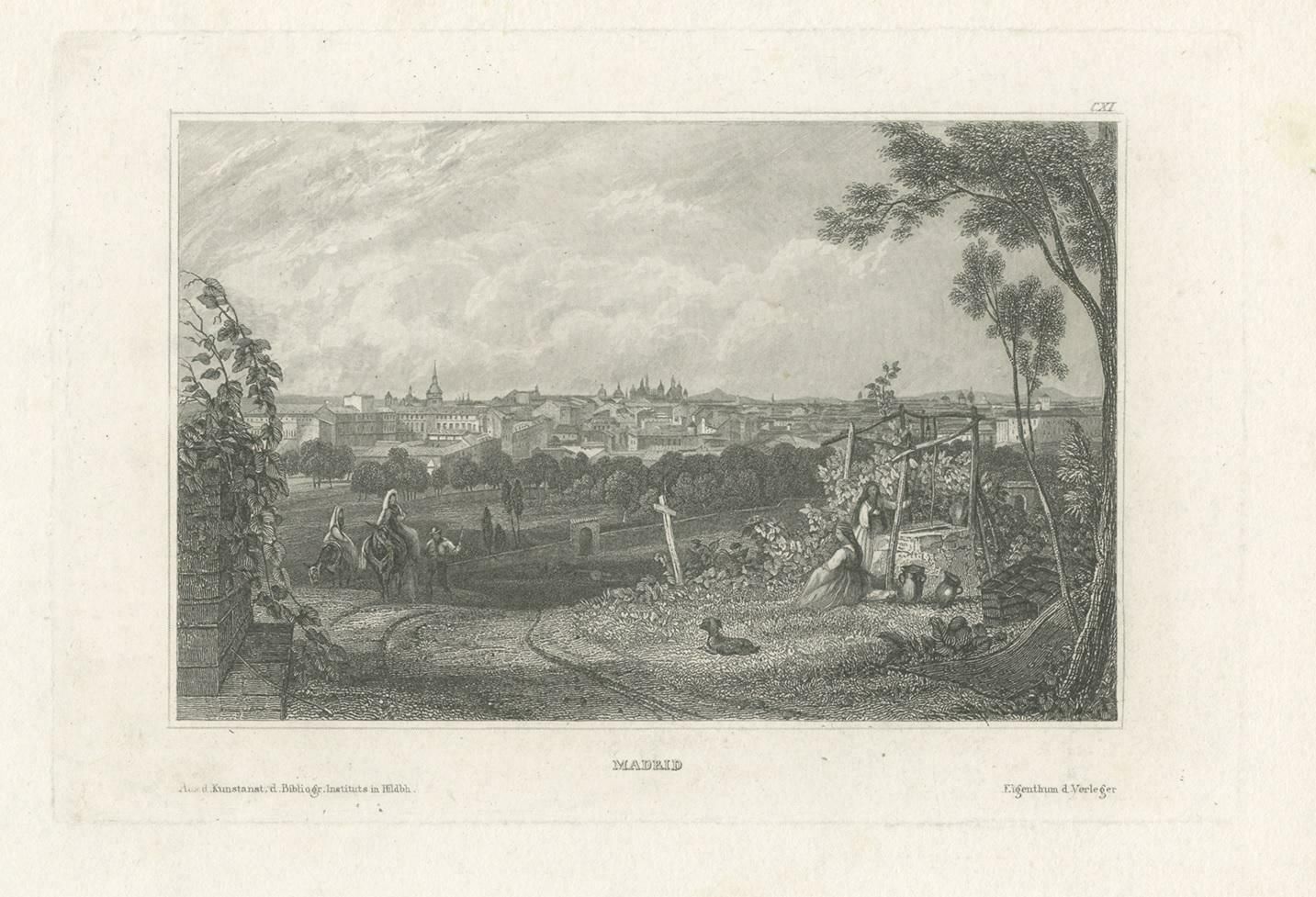Original Antique Print Of The City Of Madrid, Spain photo for sale