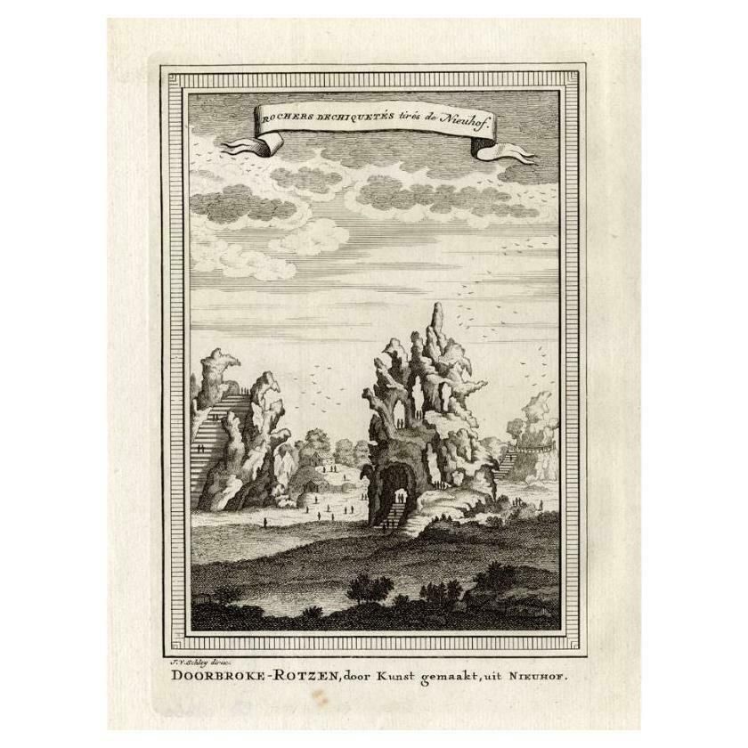 Antique Print Of Ragged Cliffs In China, Circa 1749