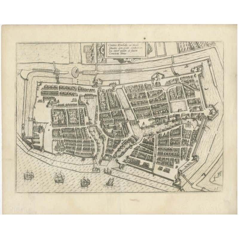 Antique Plan Of Emden In Germany By Guicciardini, 1612