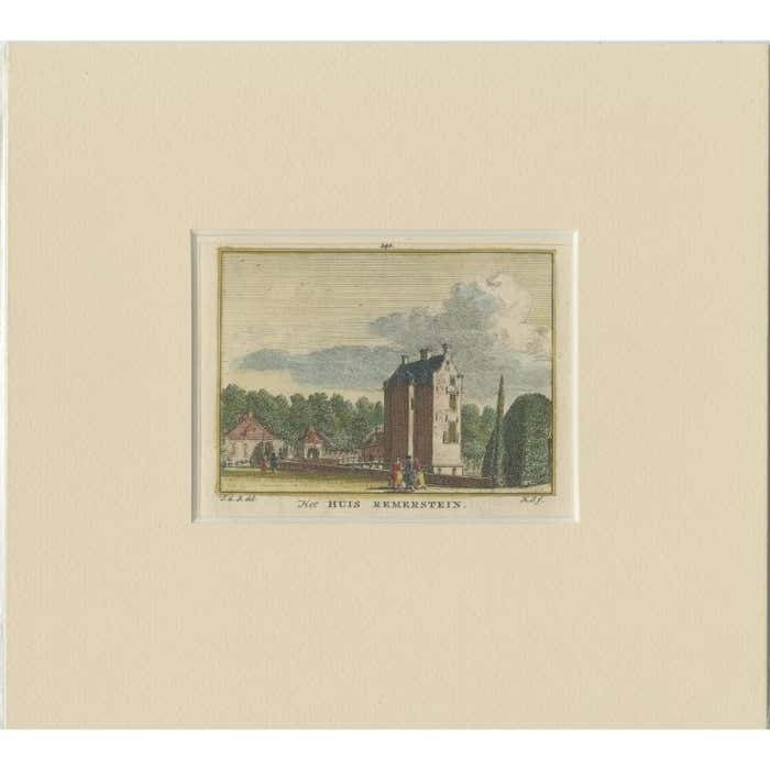 Antique Print Of 'Huis Te Remmerstein' A Castle In Rhenen, The Netherlands