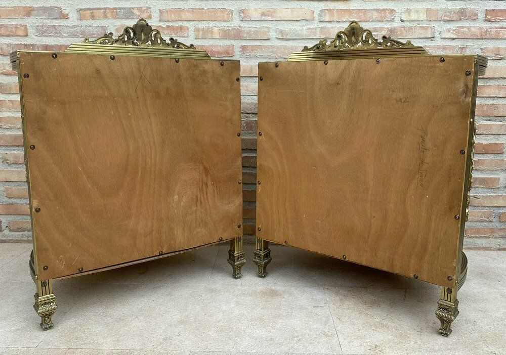 Antique Louis XVI Style Bronze And Brass Showcases Or Nightstands, 1890s, Set Of 2 photo 4556.0