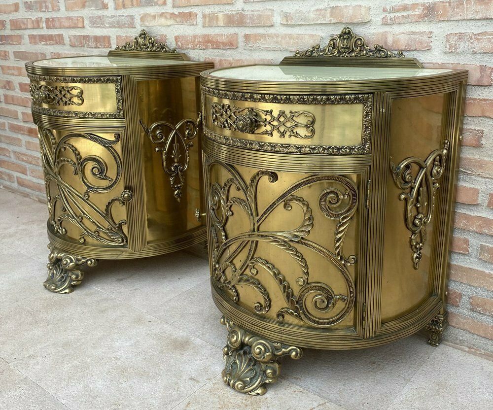 Antique Louis XVI Style Bronze And Brass Showcases Or Nightstands, 1890s, Set Of 2 photo buy