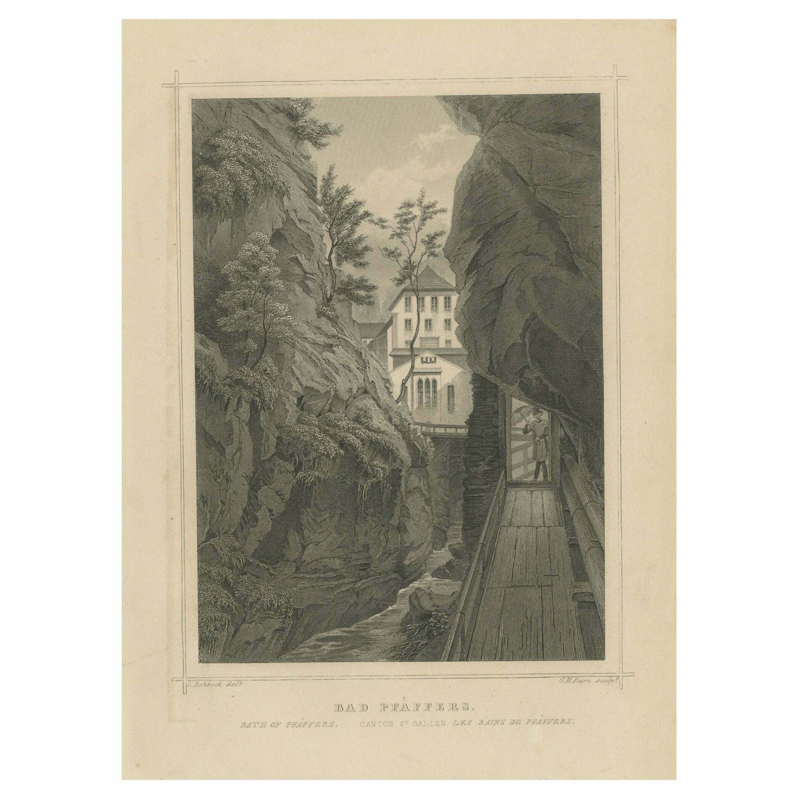 Antique Print Of Bad Pfäfers, Switzerland
