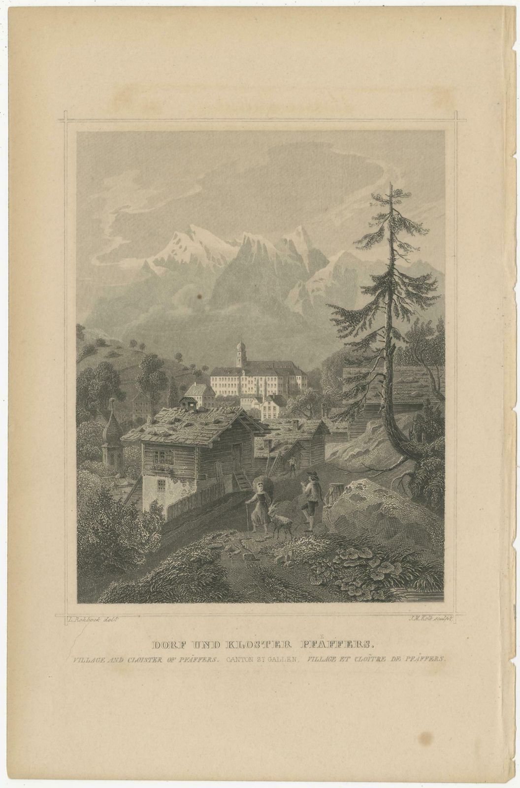 Antique Print Of The Village And Monastery Of Pfäfers, Switzerland photo furniture