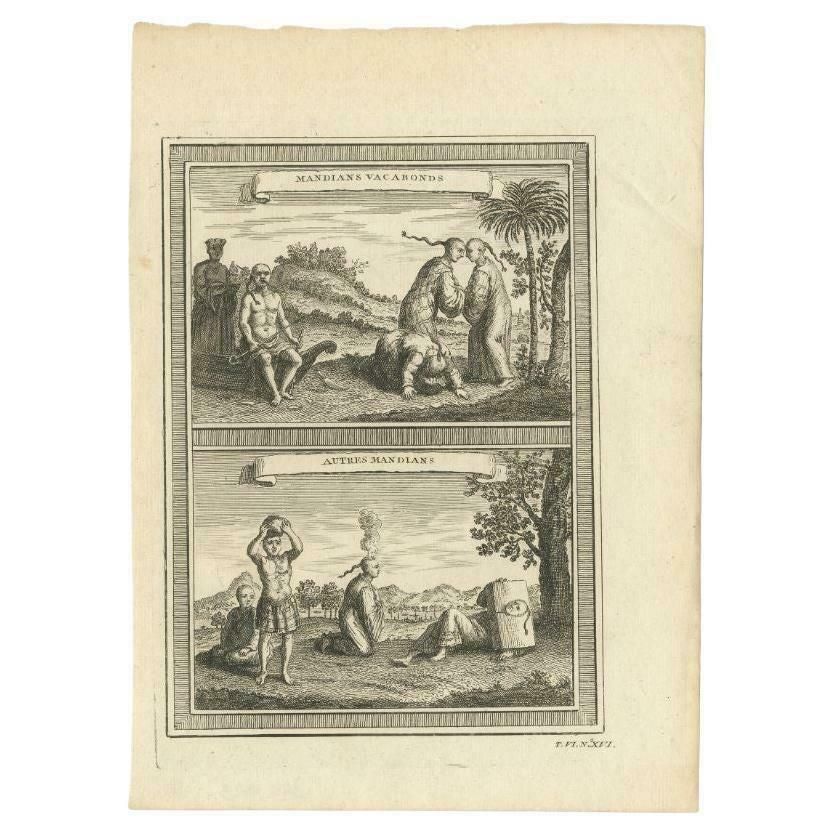 Antique Print Showing Two Views Of So Called Mandians, China, 1748