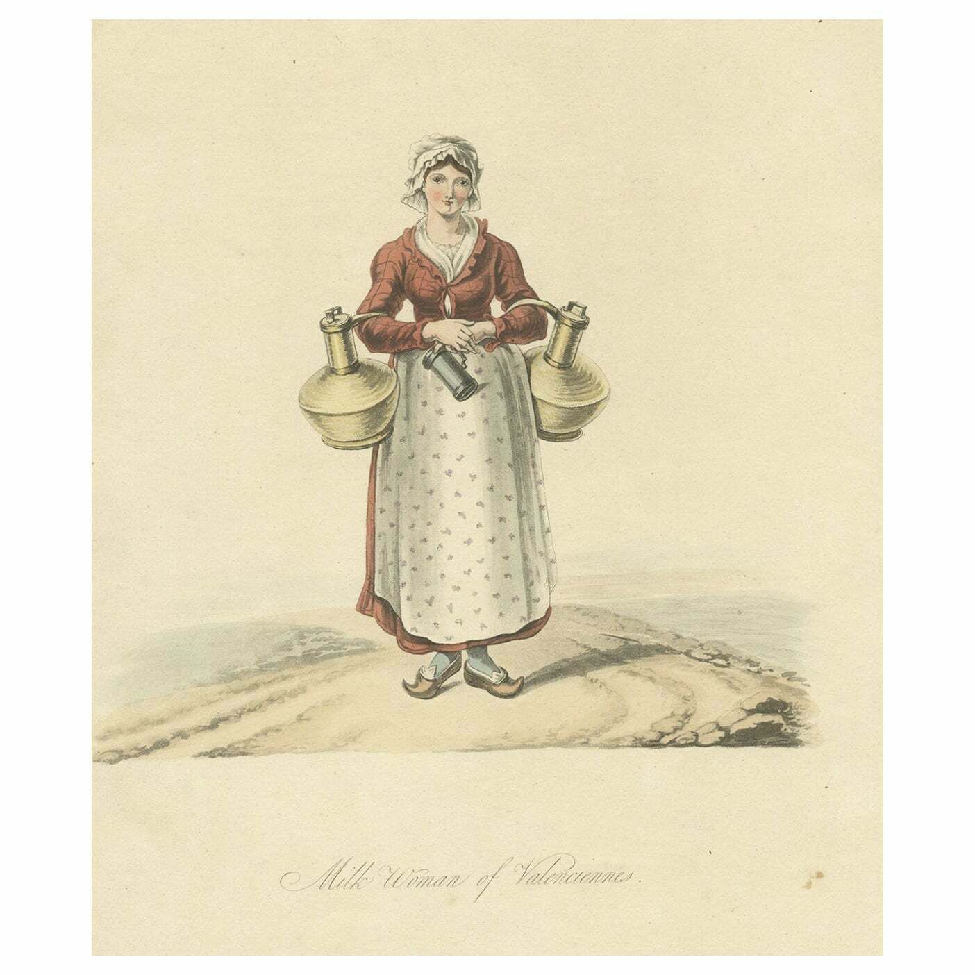Antique Print Of A Milk Woman Of Valenciennes In France, 1817