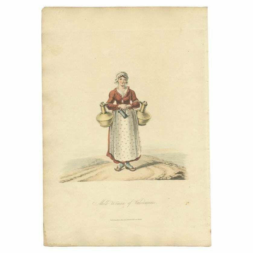 Antique Print Of A Milk Woman Of Valenciennes In France, 1817 photo furniture