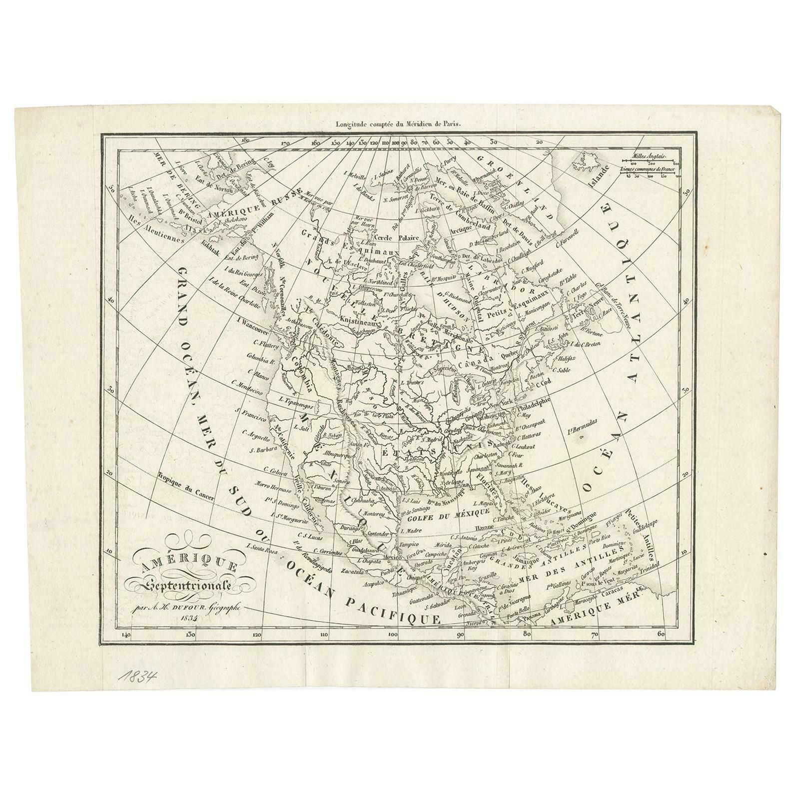 Antique Map Of North America By Dufour Circa 1834