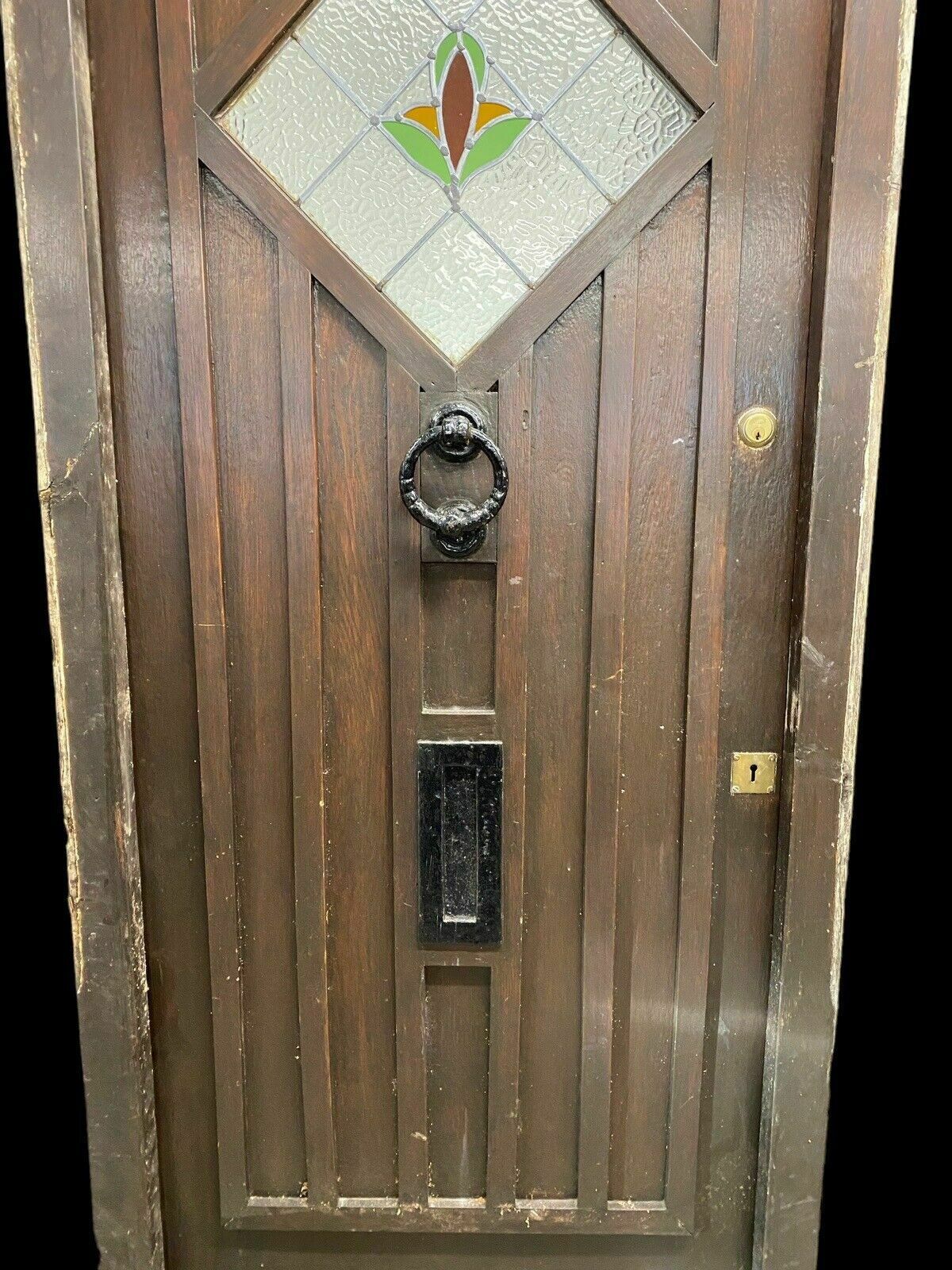 Solid Oak Stained Glass Front Door + Frame Antique Period Reclaimed Old Leaded photo Home Fixtures