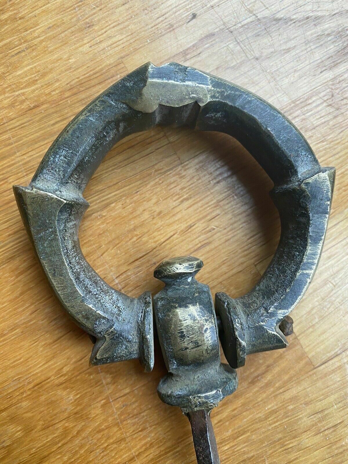 Very Rare Antique Brass Door Ring Pull Handle 1600s Period Reclaimed Spiked photo for sale