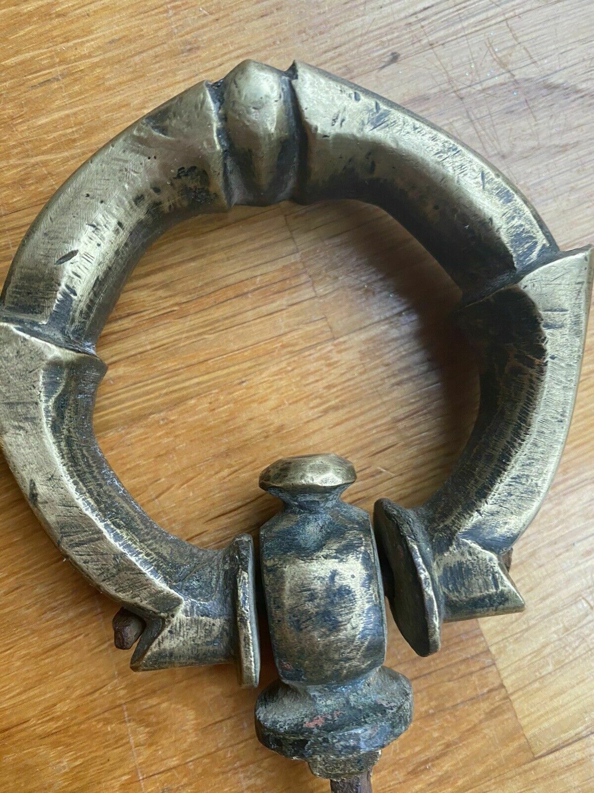 Very Rare Antique Brass Door Ring Pull Handle 1600s Period Reclaimed Spiked photo 467.0