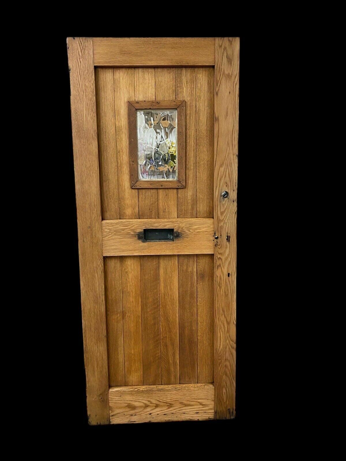 Solid Oak Front Door Old Period Antique Reclaimed Hardwood Brass Letterbox Pull photo vintage