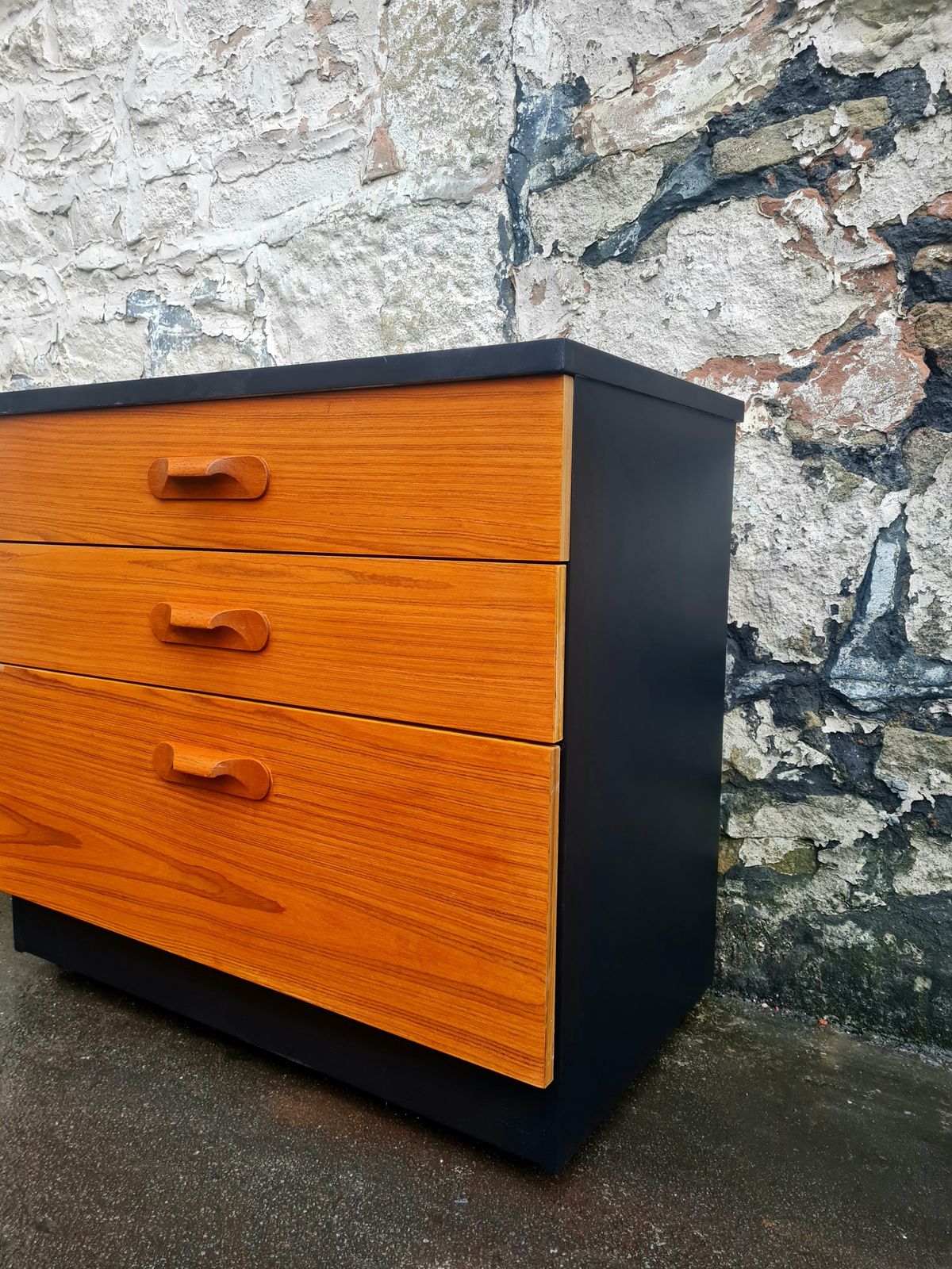 Austinsuite Chest Of Drawers Three Drawer Oak And Black Cabinet Mid Century Furniture photo Furniture