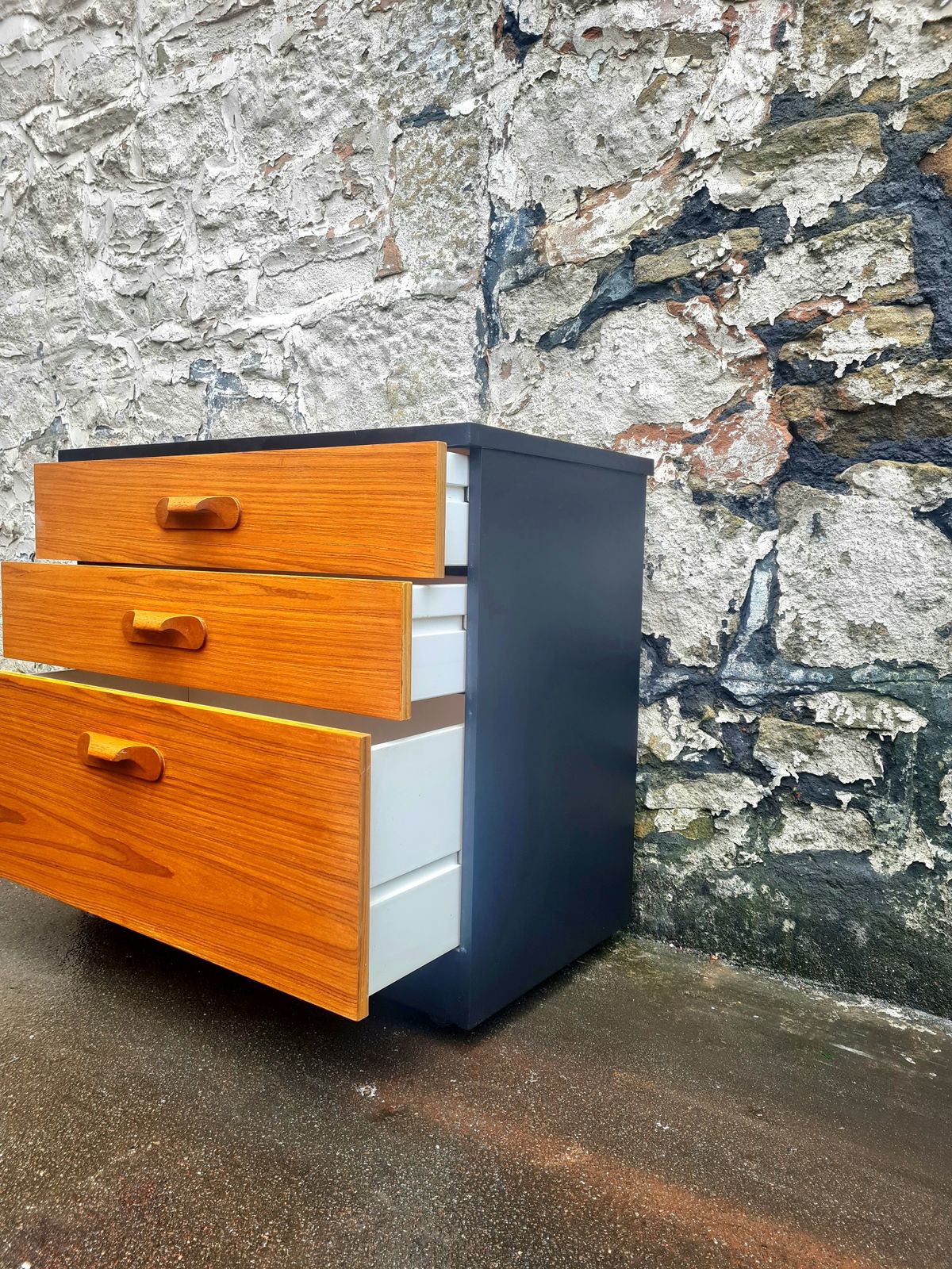 photo furniture Austinsuite Chest Of Drawers Three Drawer Oak And Black Cabinet Mid Century Furniture
