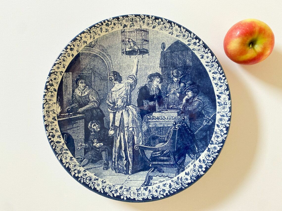 Vintage Delft Blue Wall Plate By Chemkefa  Jan Steen  Holland photo vinterior