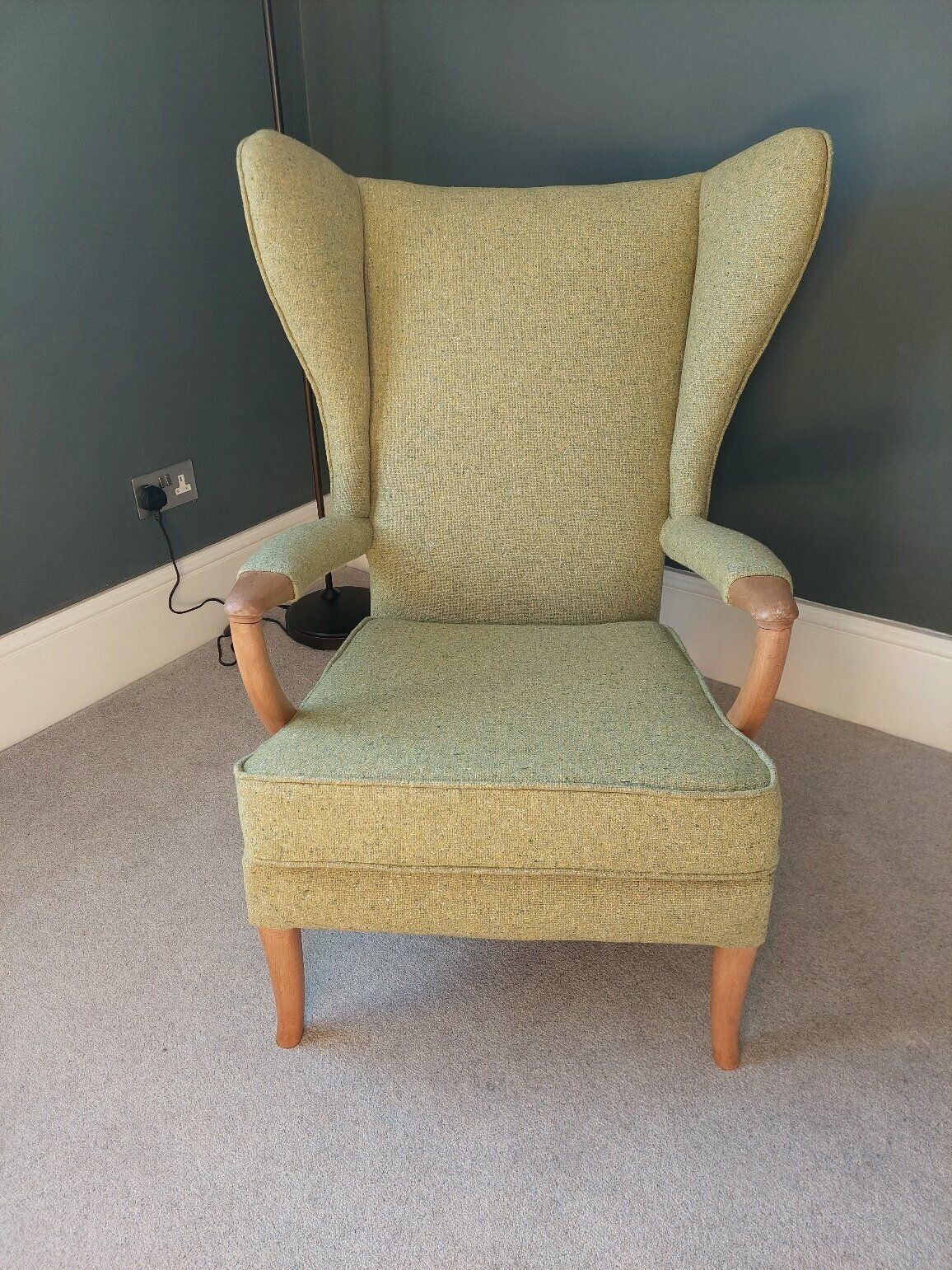 Rare Parker Knoll 757 Armchair Re Upholstered With Green Tweed Wool Mid Century photo vintage
