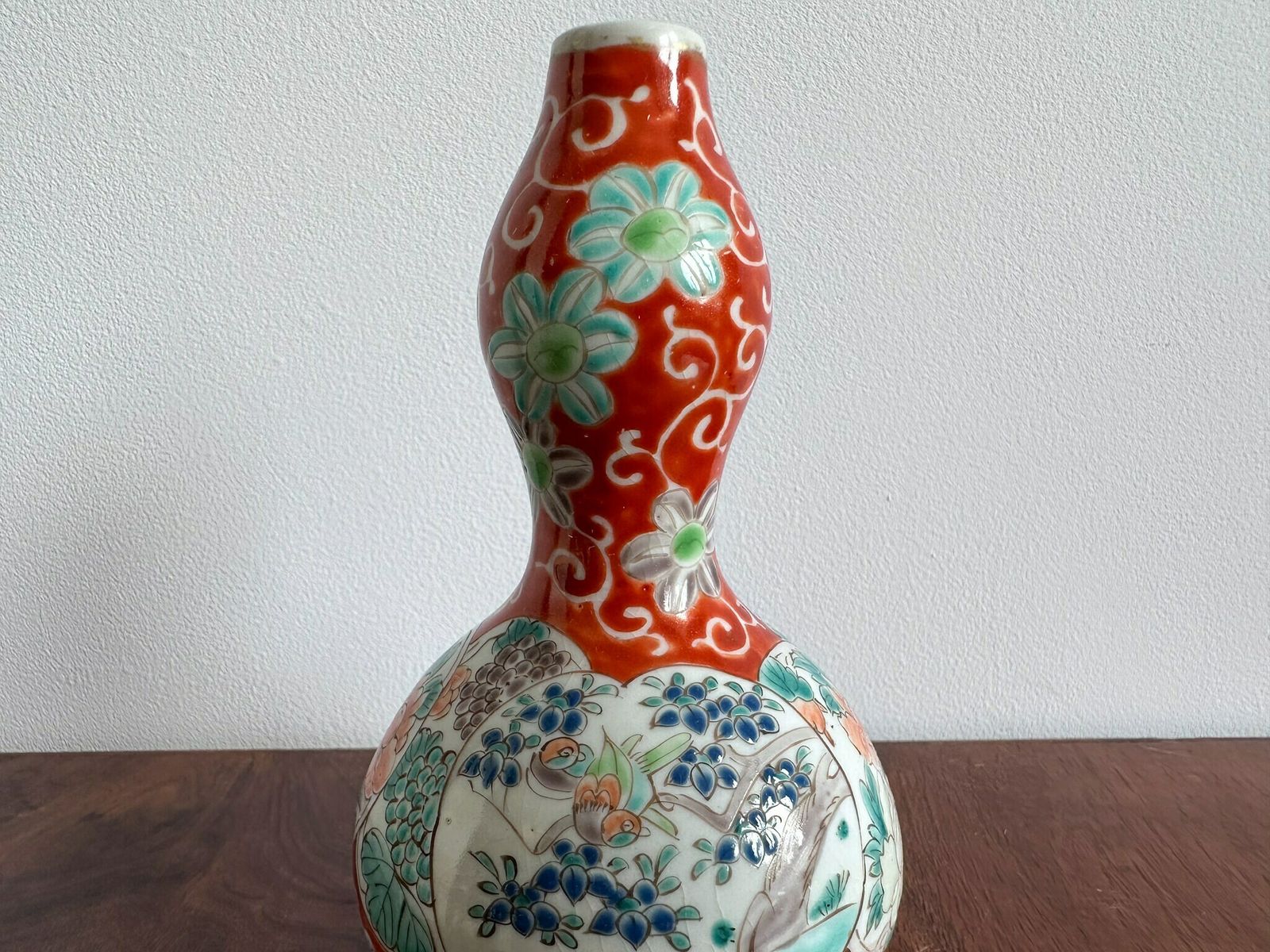 Rare Antique Japanese Kutani Porcelain Double Gourd Vase, 6.5" High, Japanese Vasе, Oriental Vase, Arita Japanese Vase photo for sale