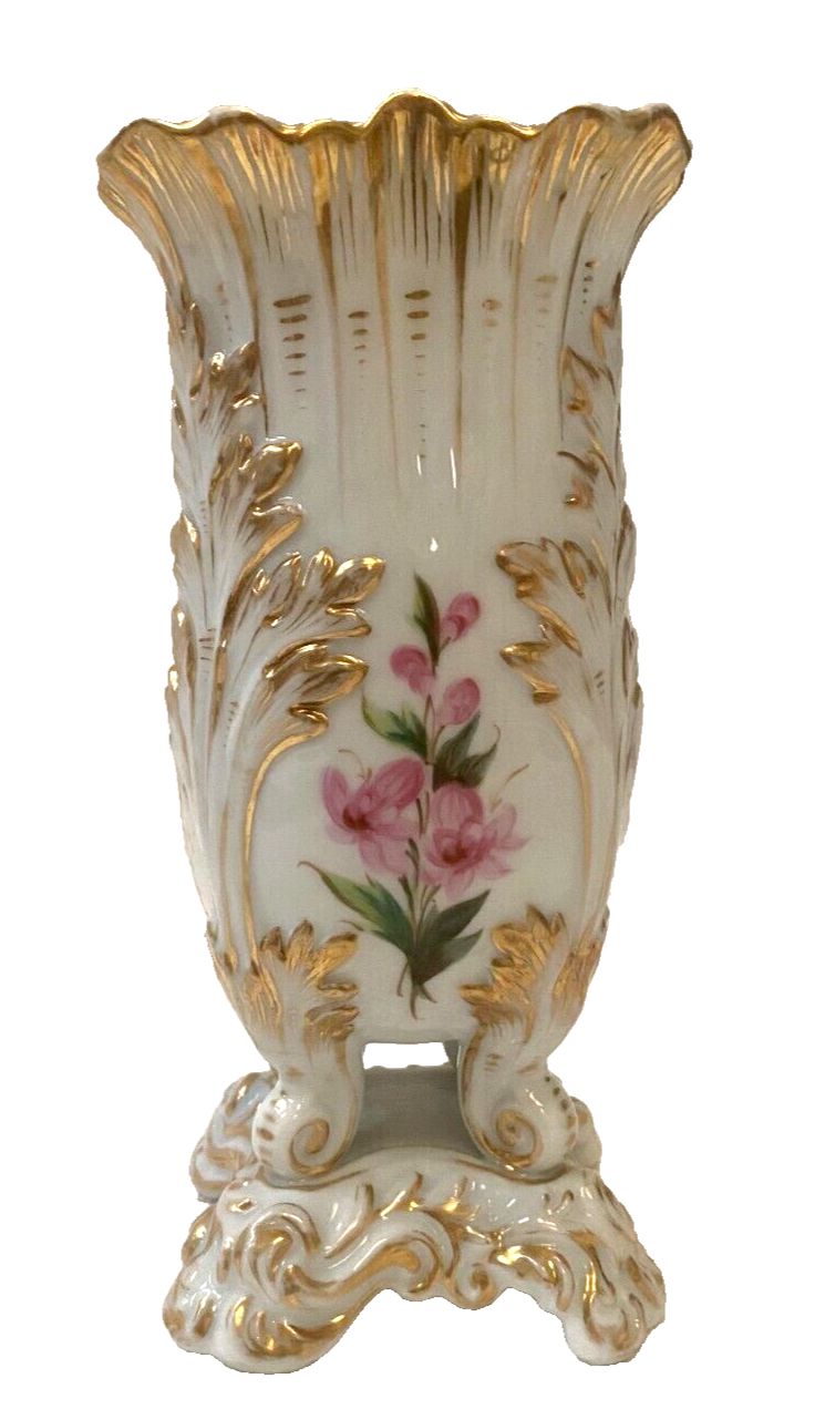 Old Paris Porcelain Vase With 20th Century Floral Decoration