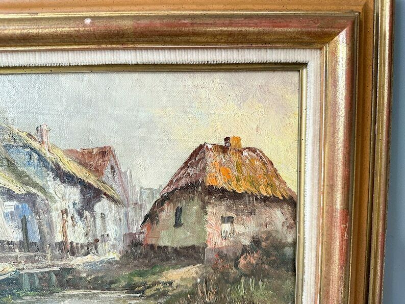 Vintage Original Oil Painting, Summer Country Landscape, 14" X 11.5", Country Painting, Cottage Painting, Farmhouse Decor photo vinterior