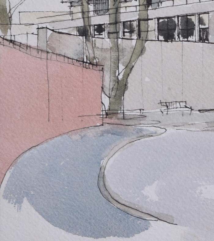 Wolfson College, Oxford Watercolour By Gavin Pomeroy 1979 photo furniture