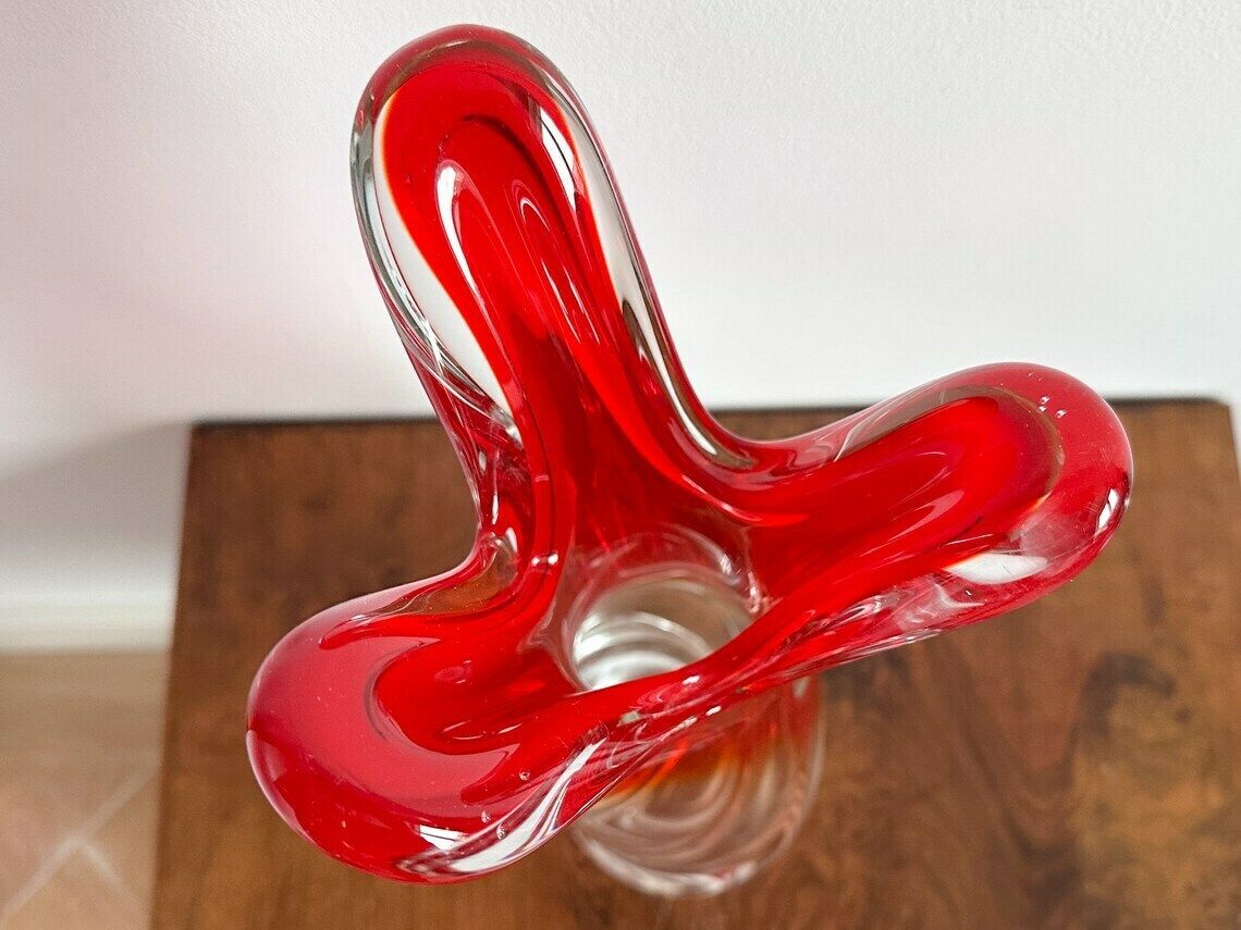 Rare Vintage Vase Artisanat Belge Braine Le Comte, Twisted Glass Vase, Mouth Blown Vase, Unique Gift, Mid Century Vase photo vintage