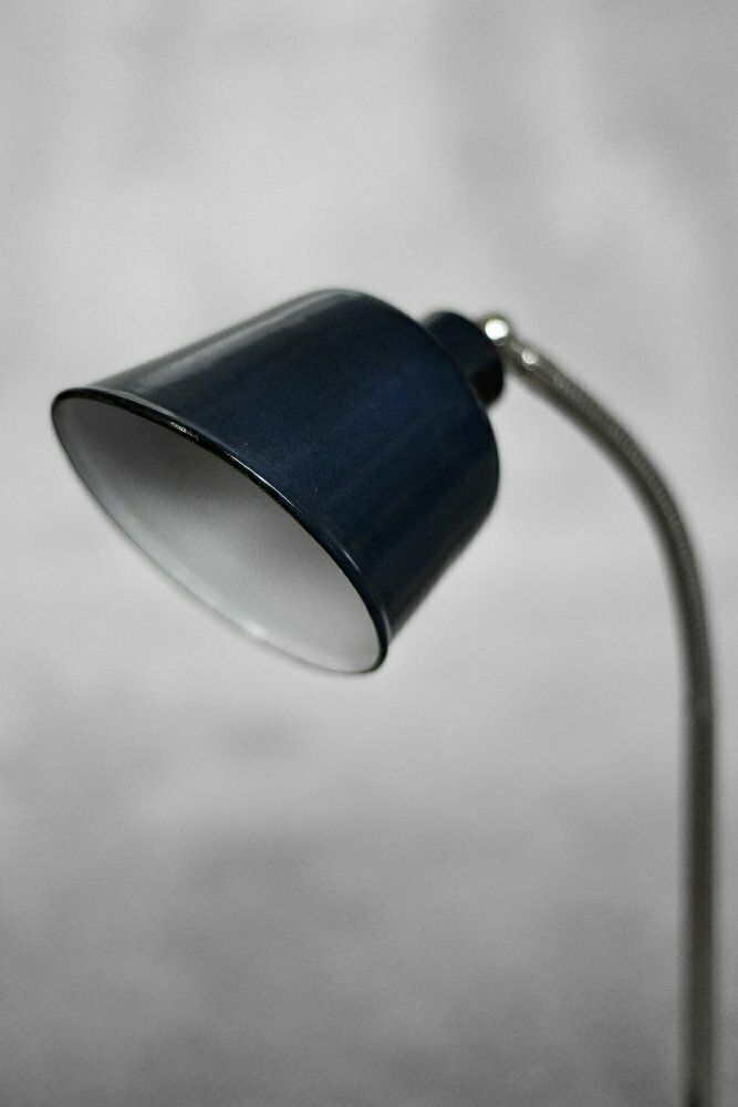 Vintage Classic Industrial Metal Polish Desk Lamp With Enamel Blue Shade, 1950s photo Lighting