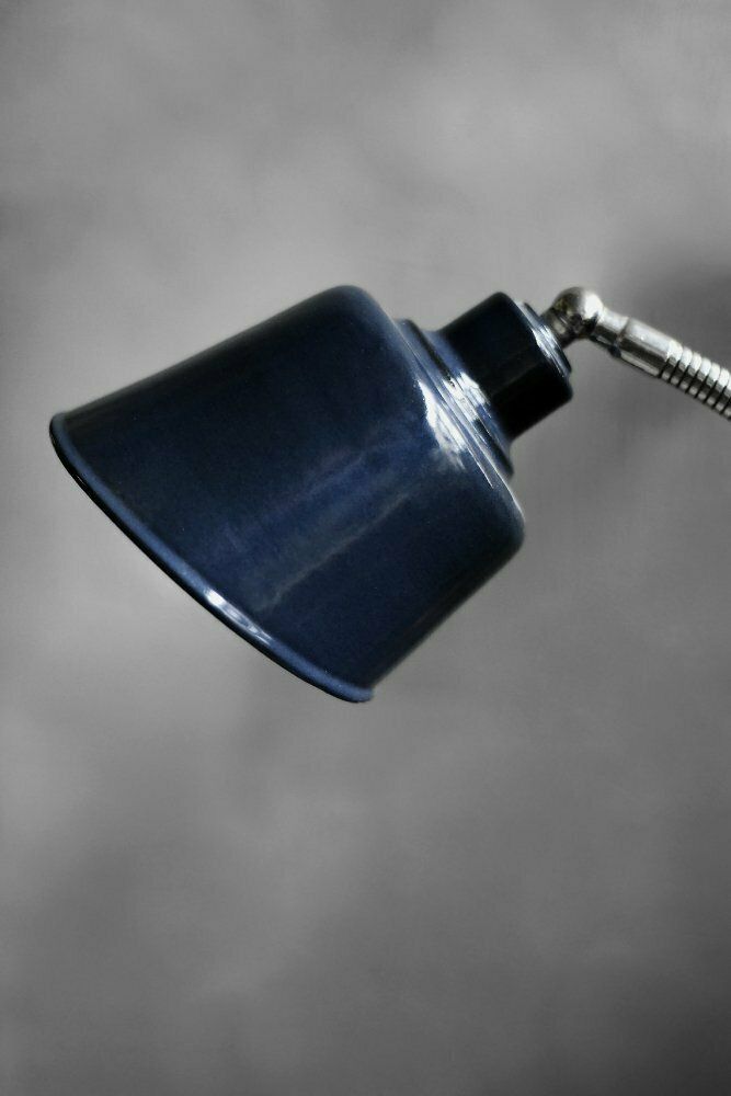 Vintage Classic Industrial Metal Polish Desk Lamp With Enamel Blue Shade, 1950s photo 504.0