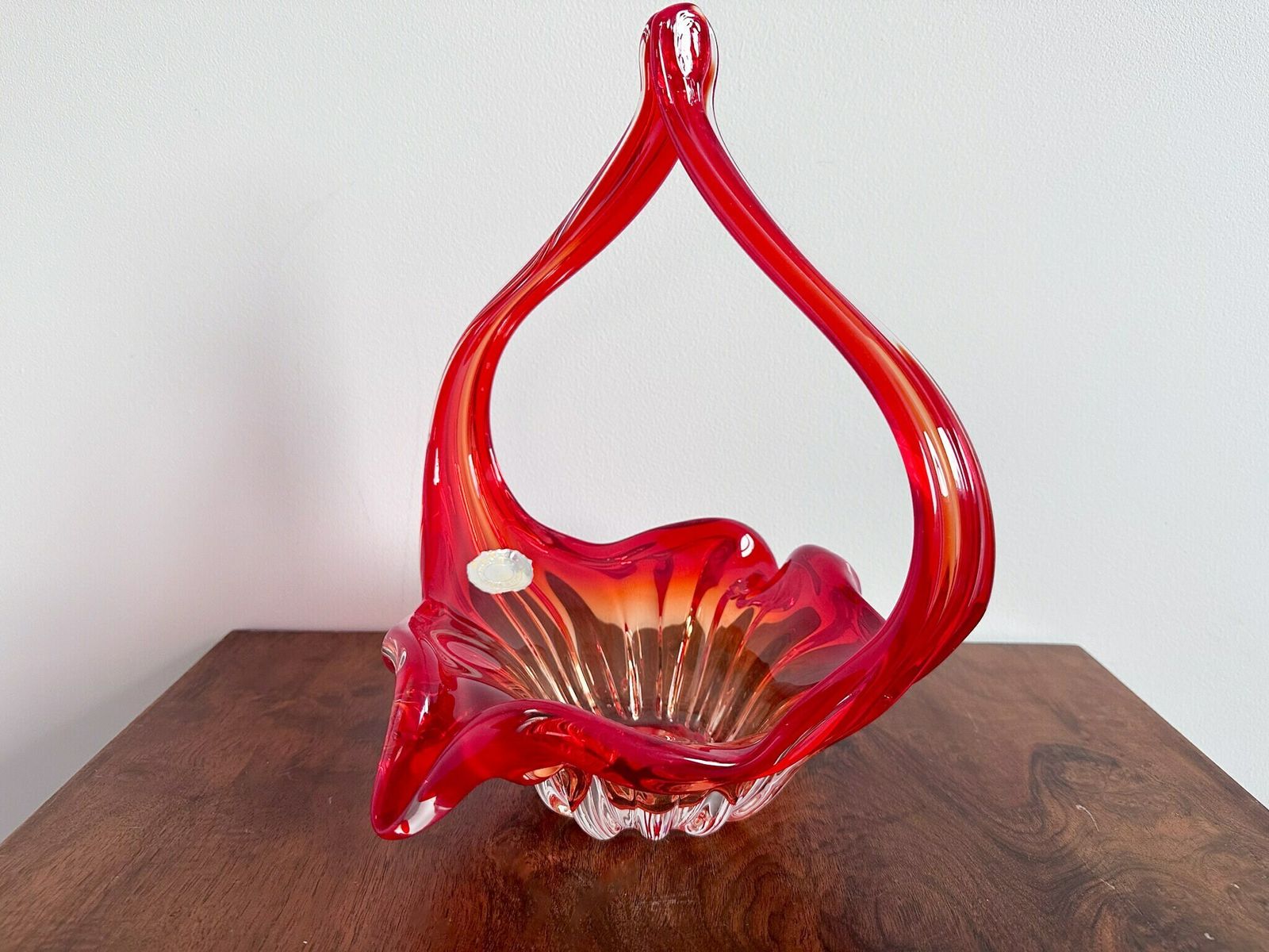 Rare Vintage Glass Bowl Artisanat Belge Braine Le Comte, Red Glass Bowl, Mouth Blown Bowl, Unique Gift, Mid Century Glass Bowl photo Home Decor