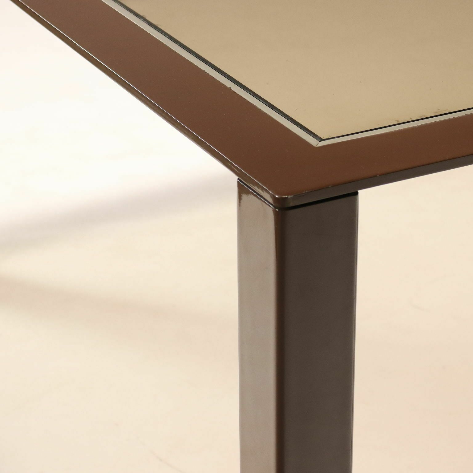 Vintage Table From The 1970s 80s Enameled Metal Smoked Glass Furnishin photo Furniture