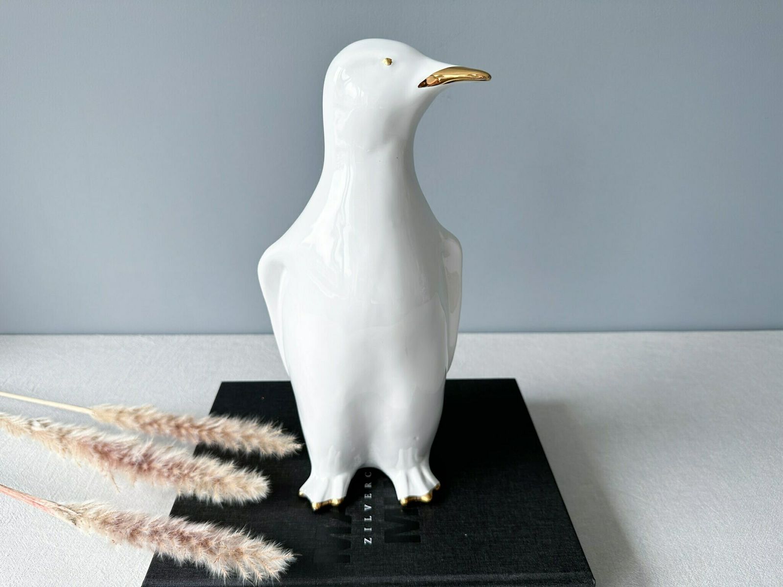 Vintage Large Art Deco Ceramic Pinguin, Vintage Porcelain Pinguin, Art Deco Figurine, White Glazed Ceramic Sculpture photo Art