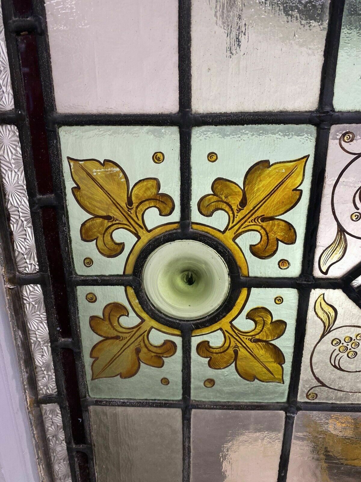 Victorian Stained Glass Hand Painted Rare Window Panel Old Restored Antique Lead photo buy