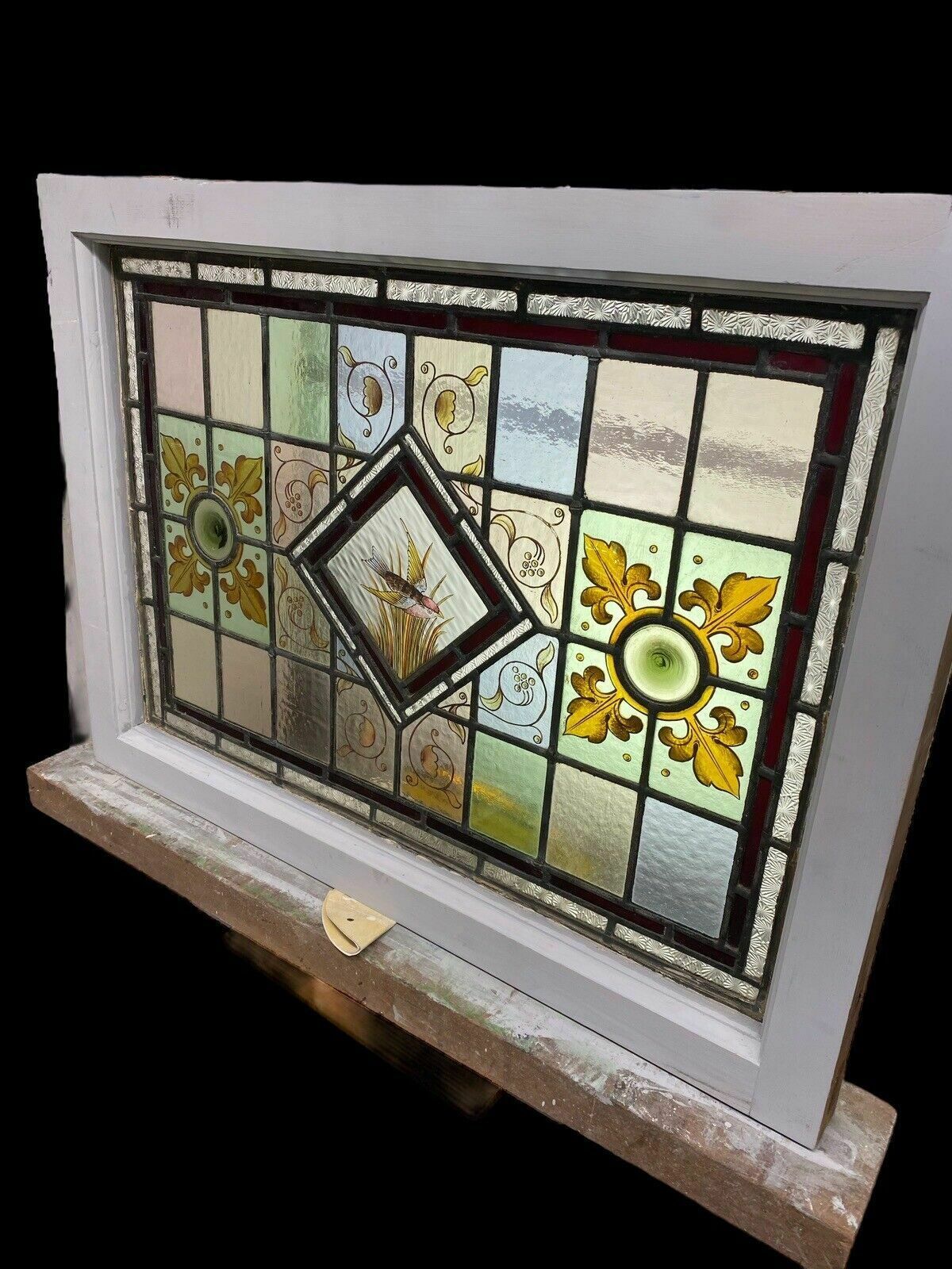 photo furniture Victorian Stained Glass Hand Painted Rare Window Panel Old Restored Antique Lead
