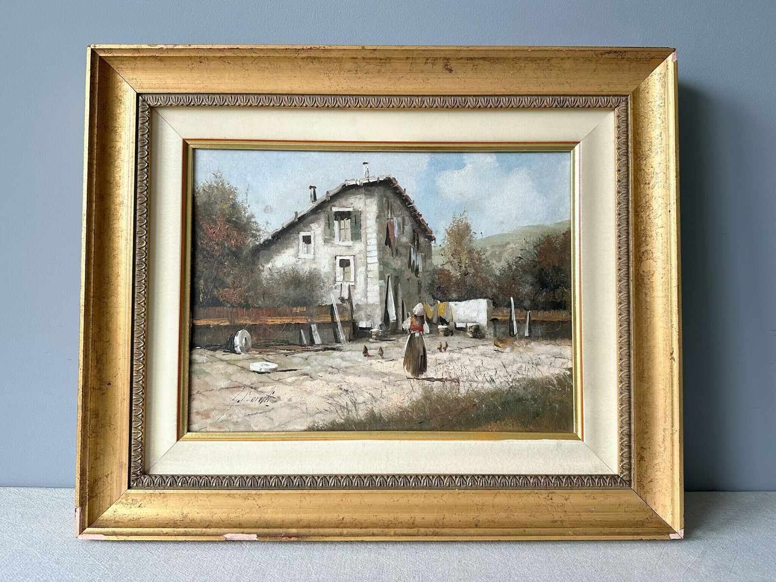 Vintage Original Oil Painting By Guido Borelli, Italian School photo furniture