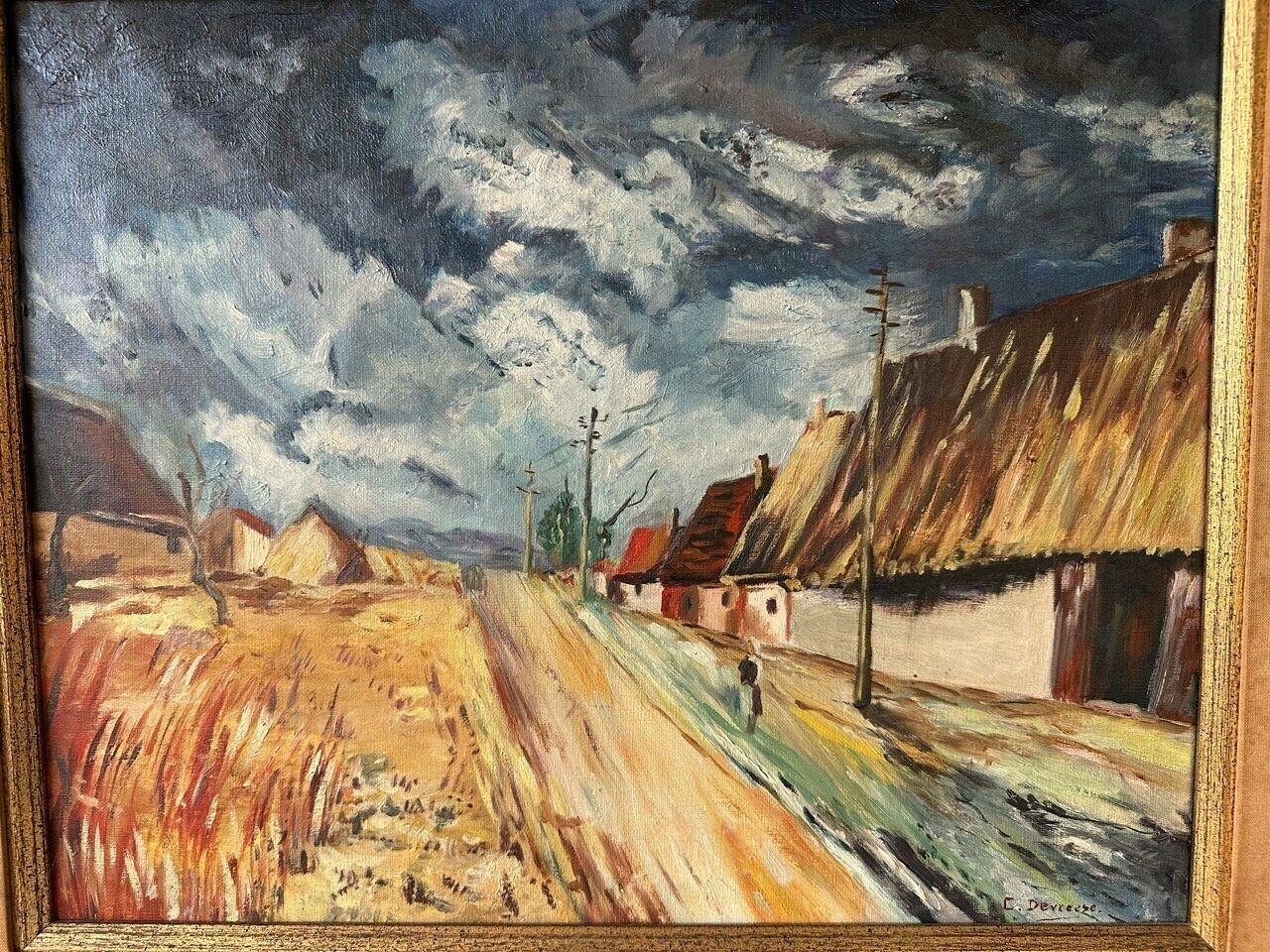 photo furniture Vintage Original Oil Painting, Country Landscape, 29.5" X 25.5", Country Painting, Cottage Painting, Farmhouse Decor