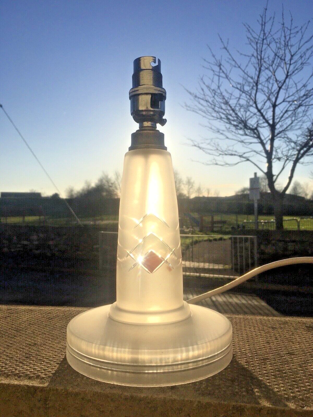 Art Deco 1930s Orange Frosted Geometric Etched Glass Lamp Base And Light Shade photo vintage