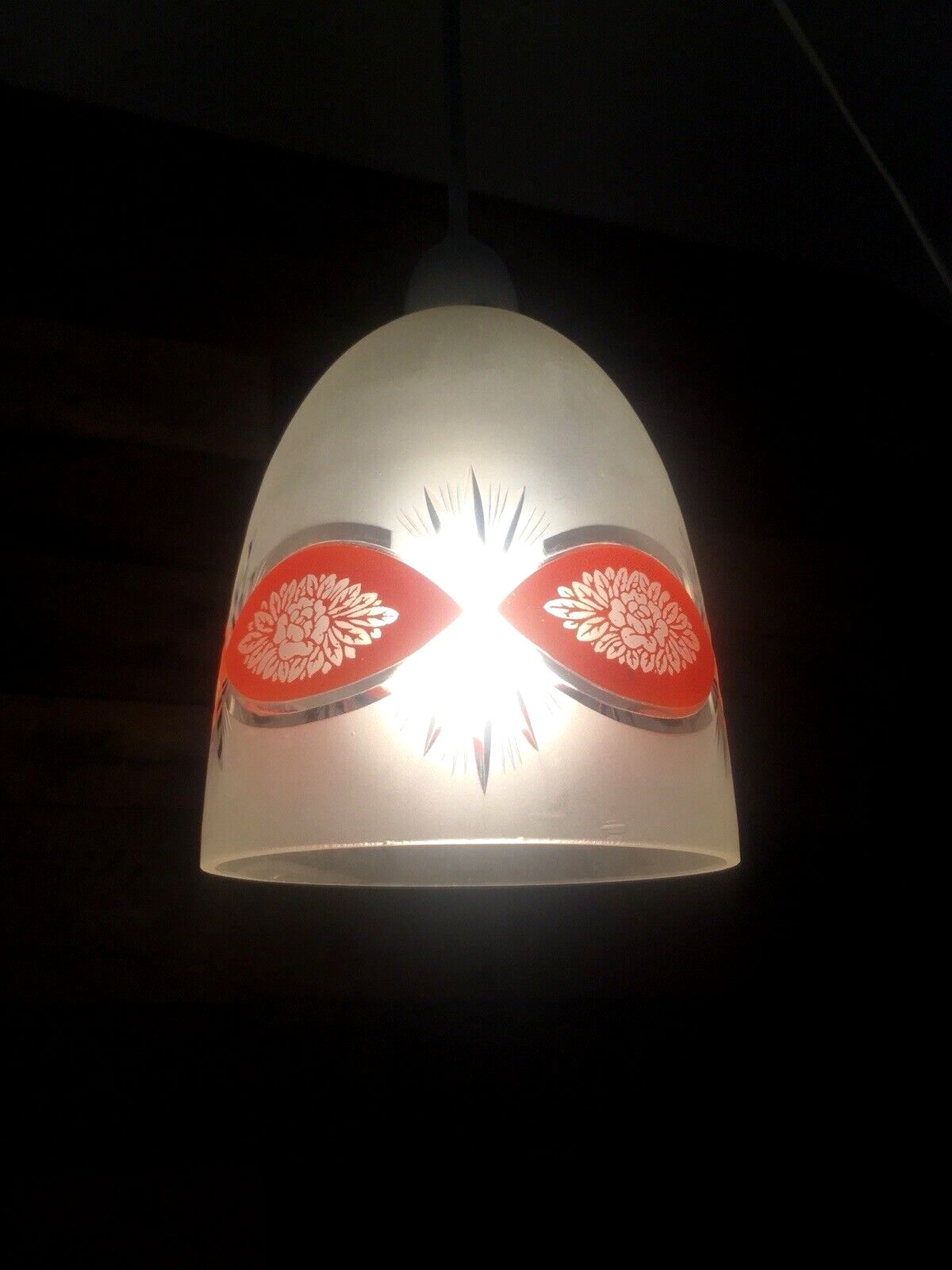 Lighting Superb Art Deco 1930's Orange Frosted Geometric Etched Glass Floral Lamp Shade photo