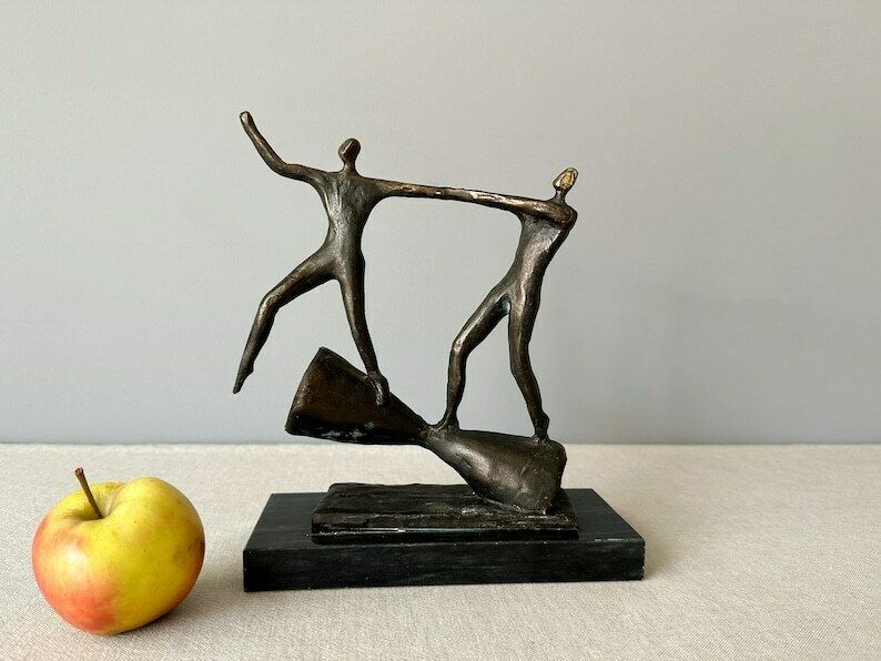 Vintage Tin Alloy Sculpture By Ger Van Tankeren On Black Marble Base, Bronze Plated Modern Sculpture photo vinterior