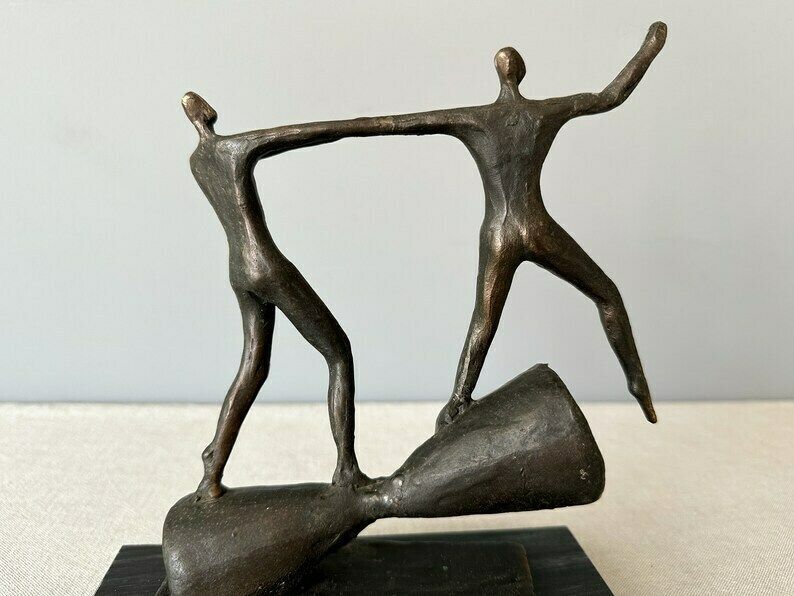 Vintage Tin Alloy Sculpture By Ger Van Tankeren On Black Marble Base, Bronze Plated Modern Sculpture photo vintage