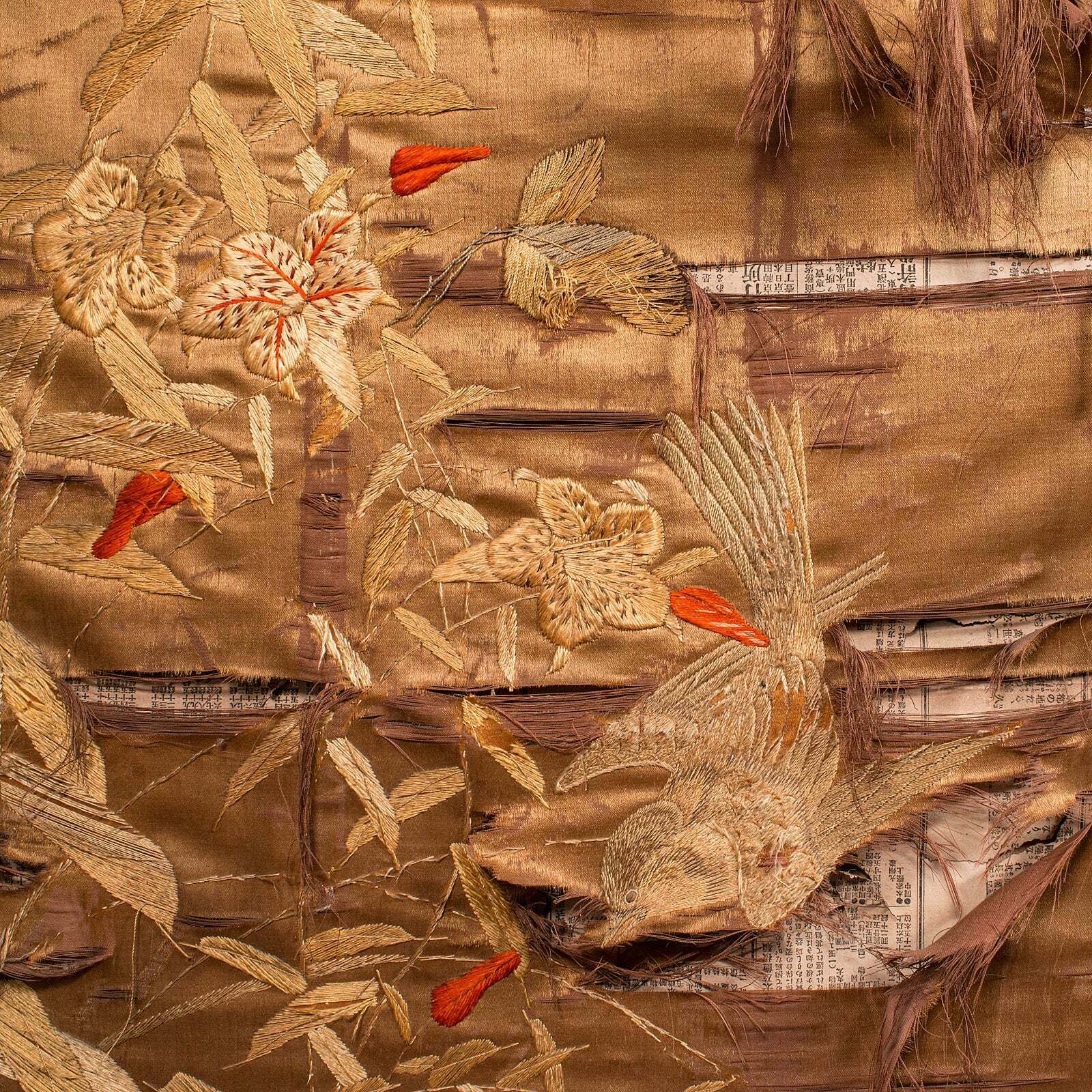 Antique Photographic Prop Screen, Japanese, Silk Cotton, Room Divider, Victorian photo vintage