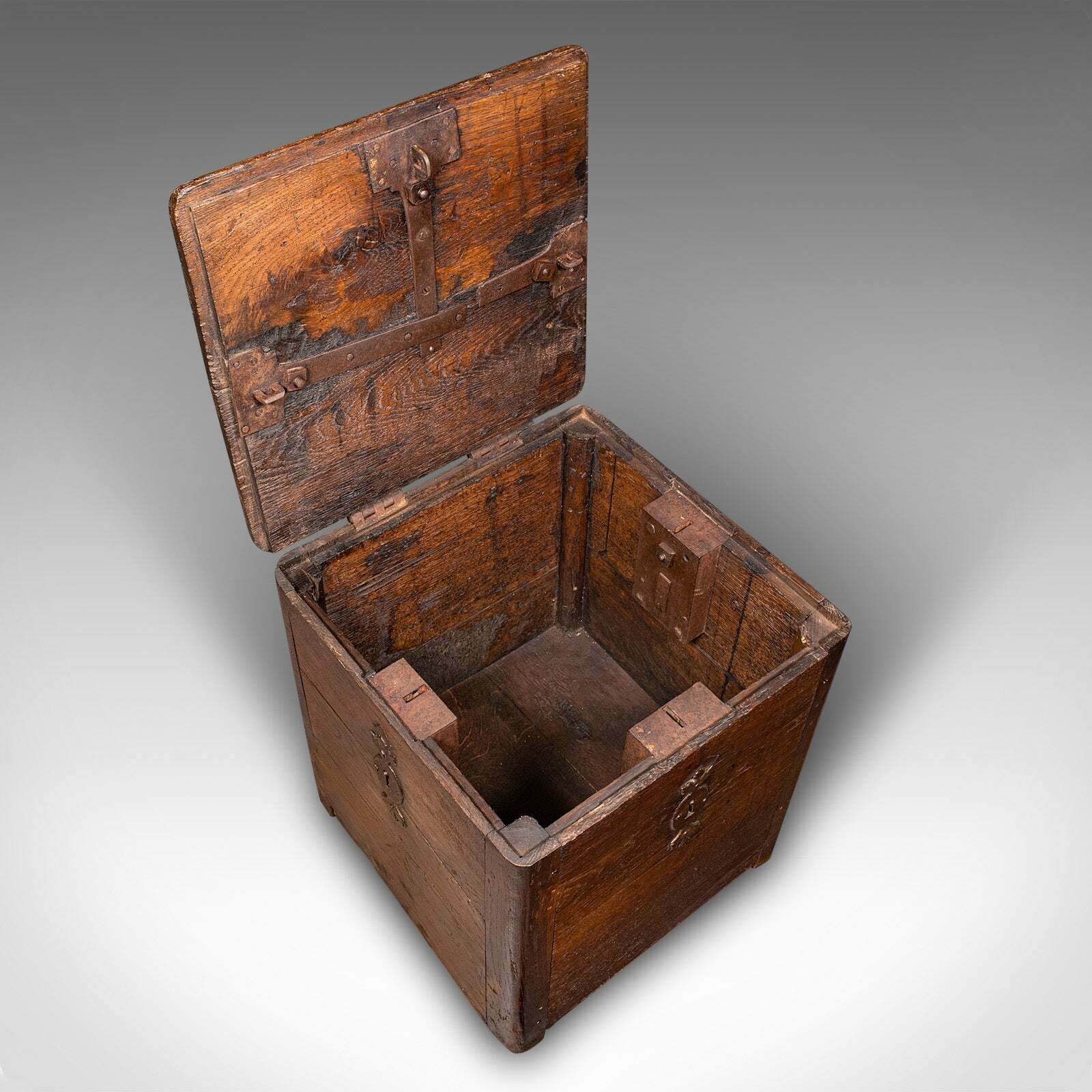 Antique Mail Carriage Strong Box, English, Oak, Security Chest, Early Georgian photo vintage