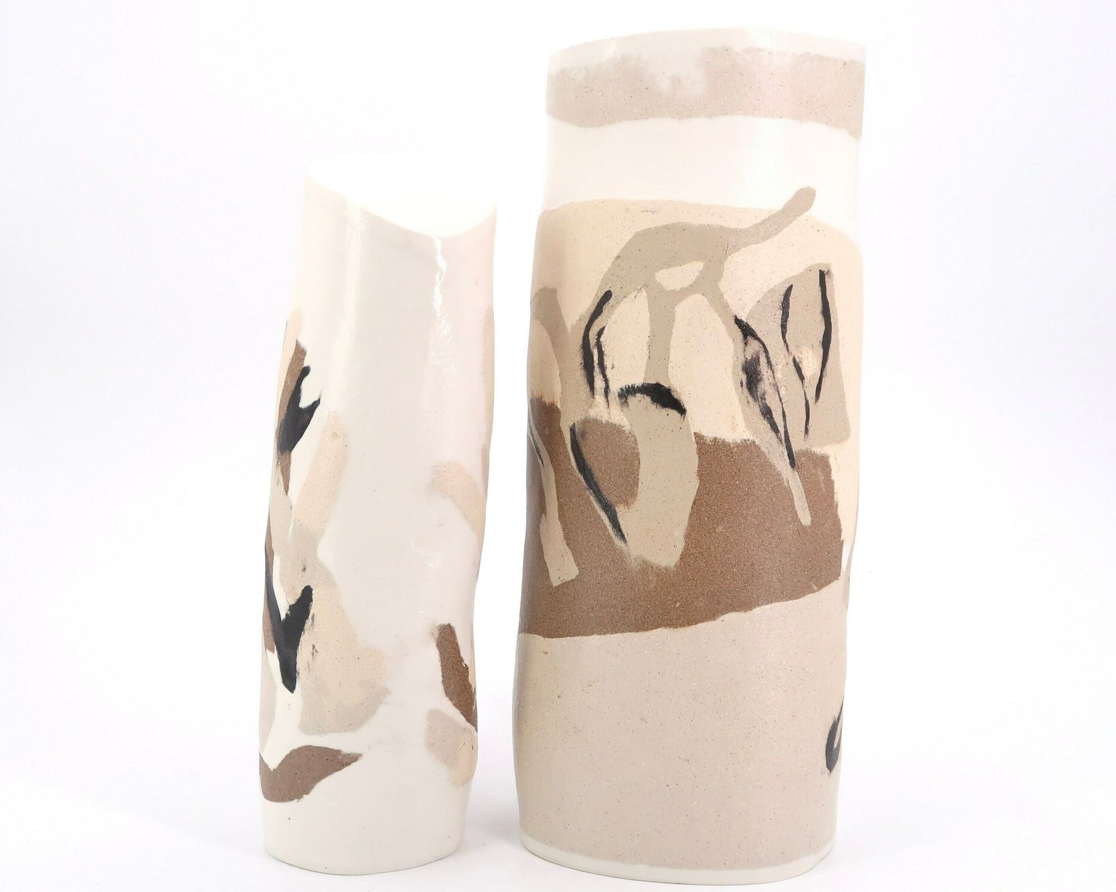 Large French Ceramic And Porcelain Totem Sculptures, Abstract Decors / Minimalist, Art, Blanc, Beige photo for sale